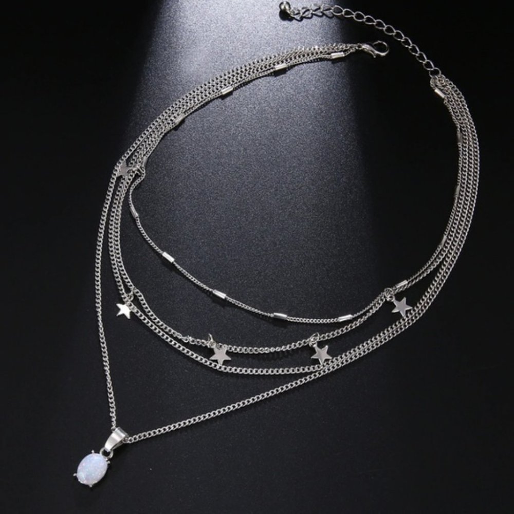 Moonstone & Silver Stars Choker Necklace - Picture 3 of 5